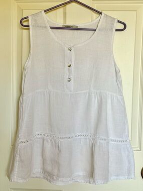 Valentina White Linen Sleeveless Tiered Camisole
